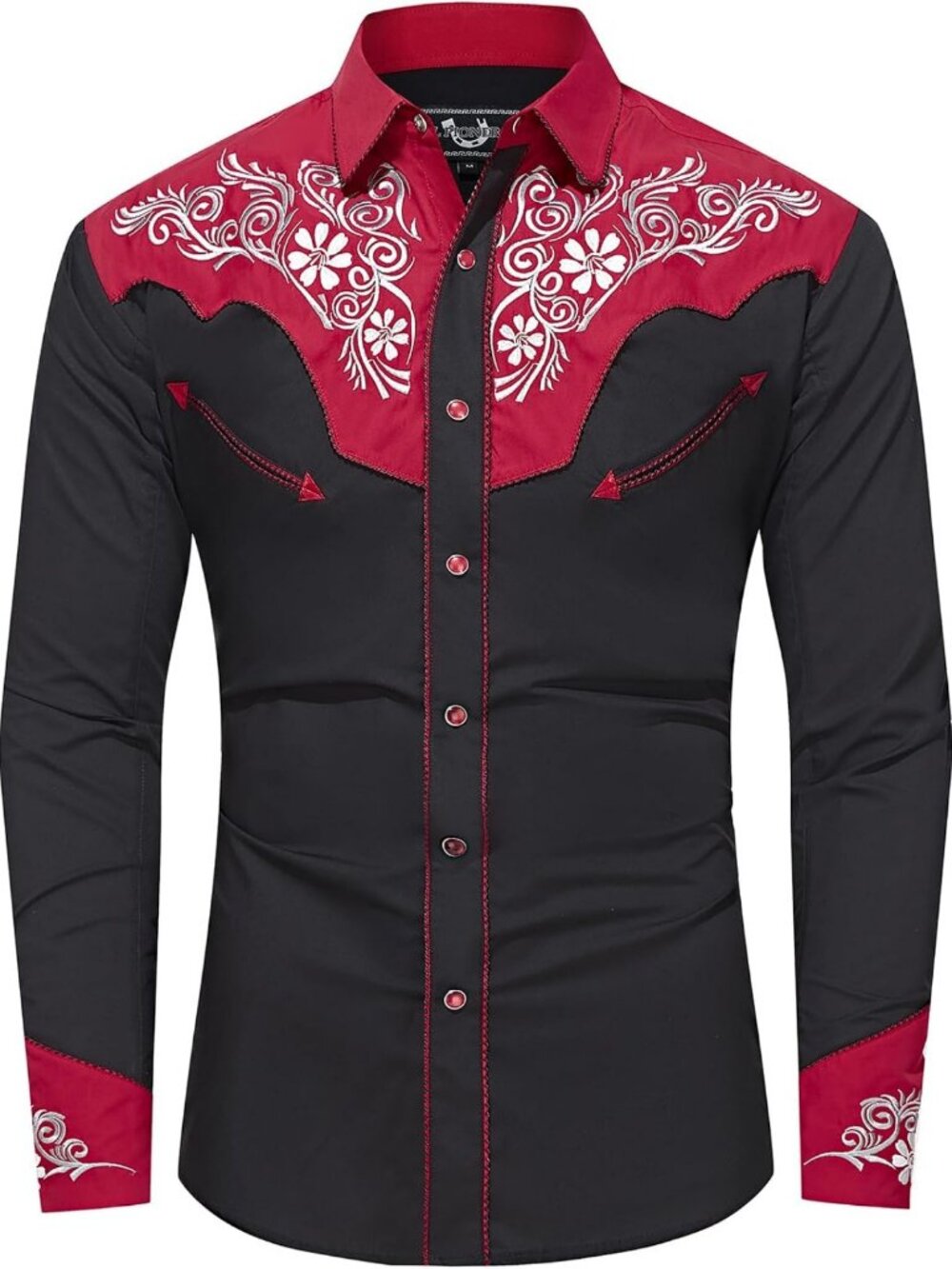 Men's Western Long Sleeve Embroidered Cowboy Shirt - Casual Snap Button Black